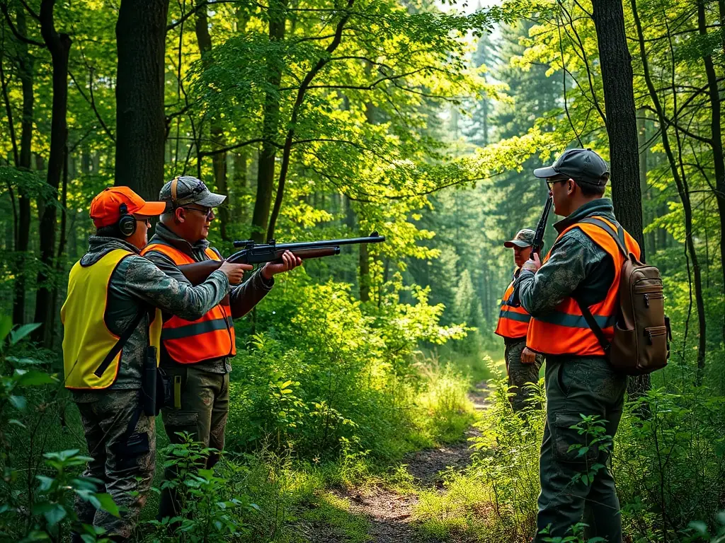 A picture of hunters participating in a regulated hunting activity, demonstrating the organization's commitment to sustainable wildlife management.