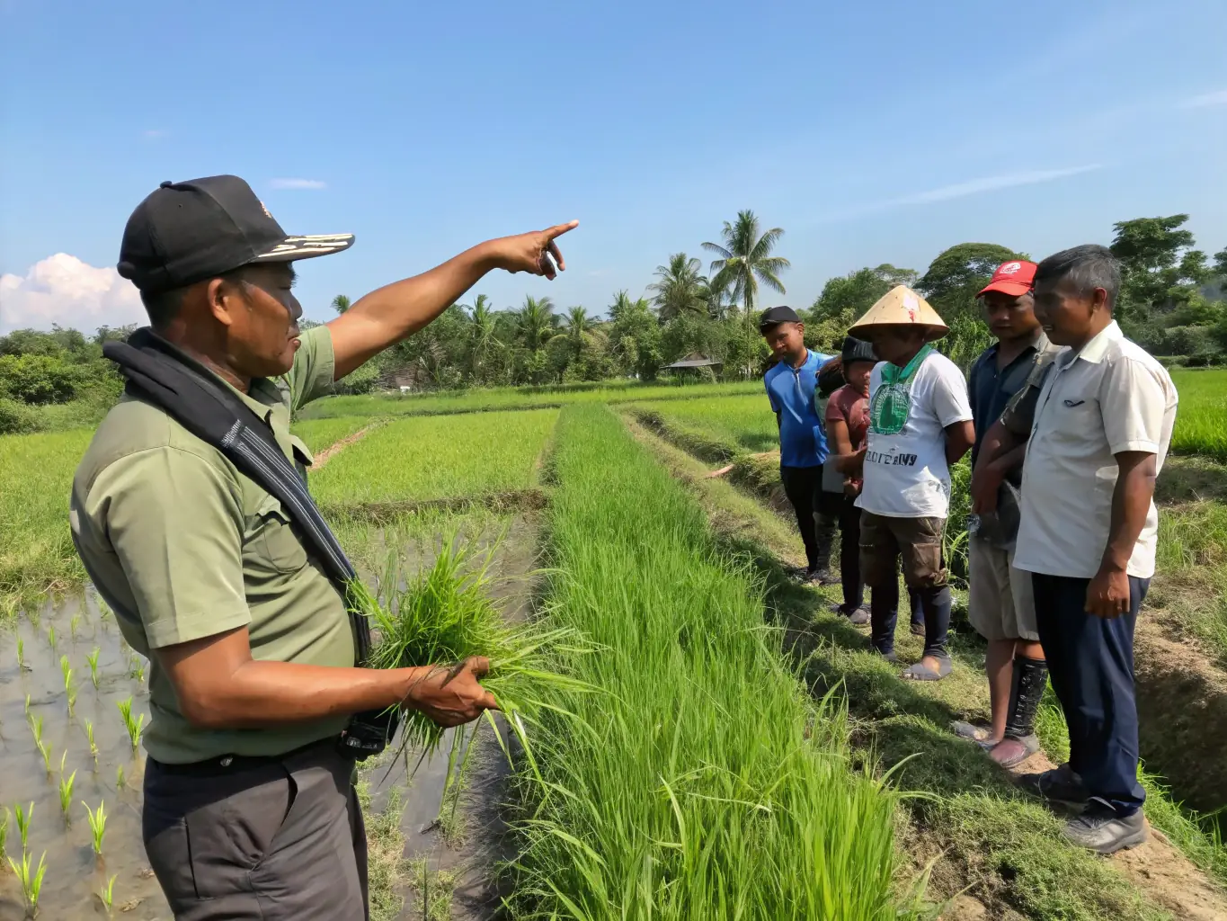 A photograph illustrating agricultural support activities, such as providing resources or training to local farmers, emphasizing the organization's role in promoting sustainable agriculture.