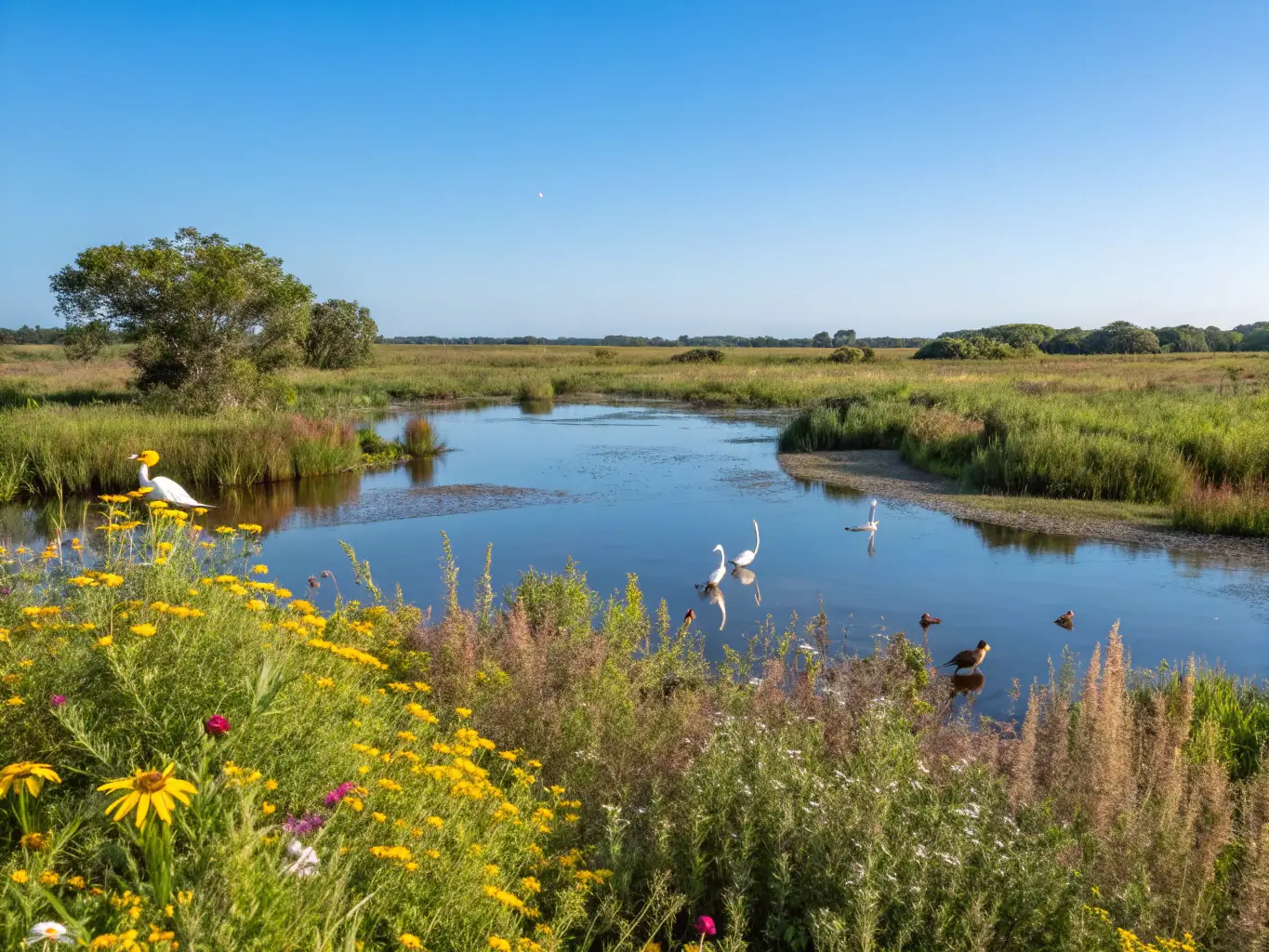 A picturesque scene of a revitalized natural habitat, such as a forest or wetland, demonstrating the positive impact of our environmental preservation efforts.