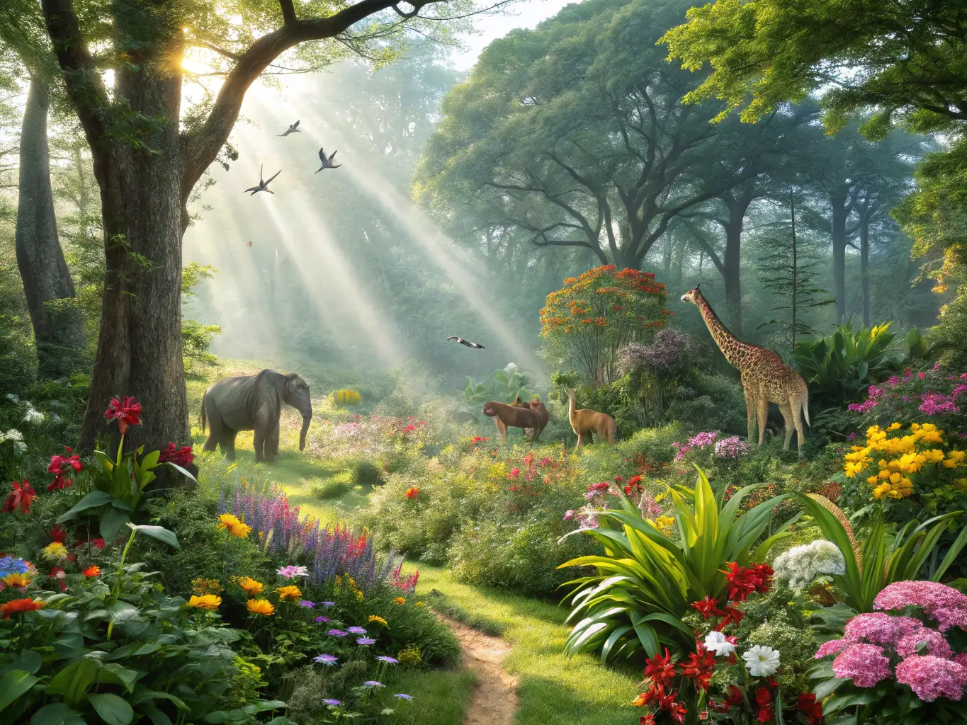 An image showcasing a diverse range of local wildlife species thriving in their natural habitat, highlighting the success of our conservation efforts.
