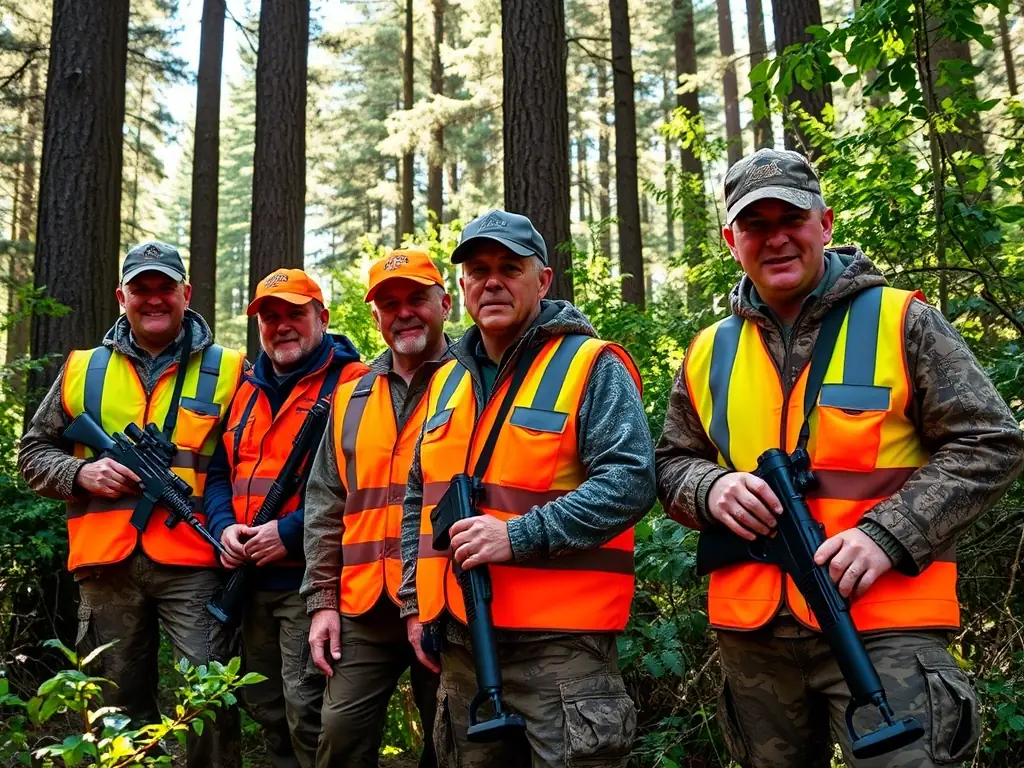 A photograph showcasing a controlled hunting event, emphasizing the organization's role in managing wildlife populations.